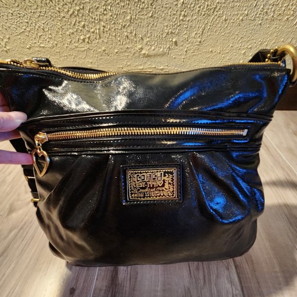 Euc Rare Coach Poppy Black Patent Leather Shoulder Bag Purse C - Picture 1 of 15